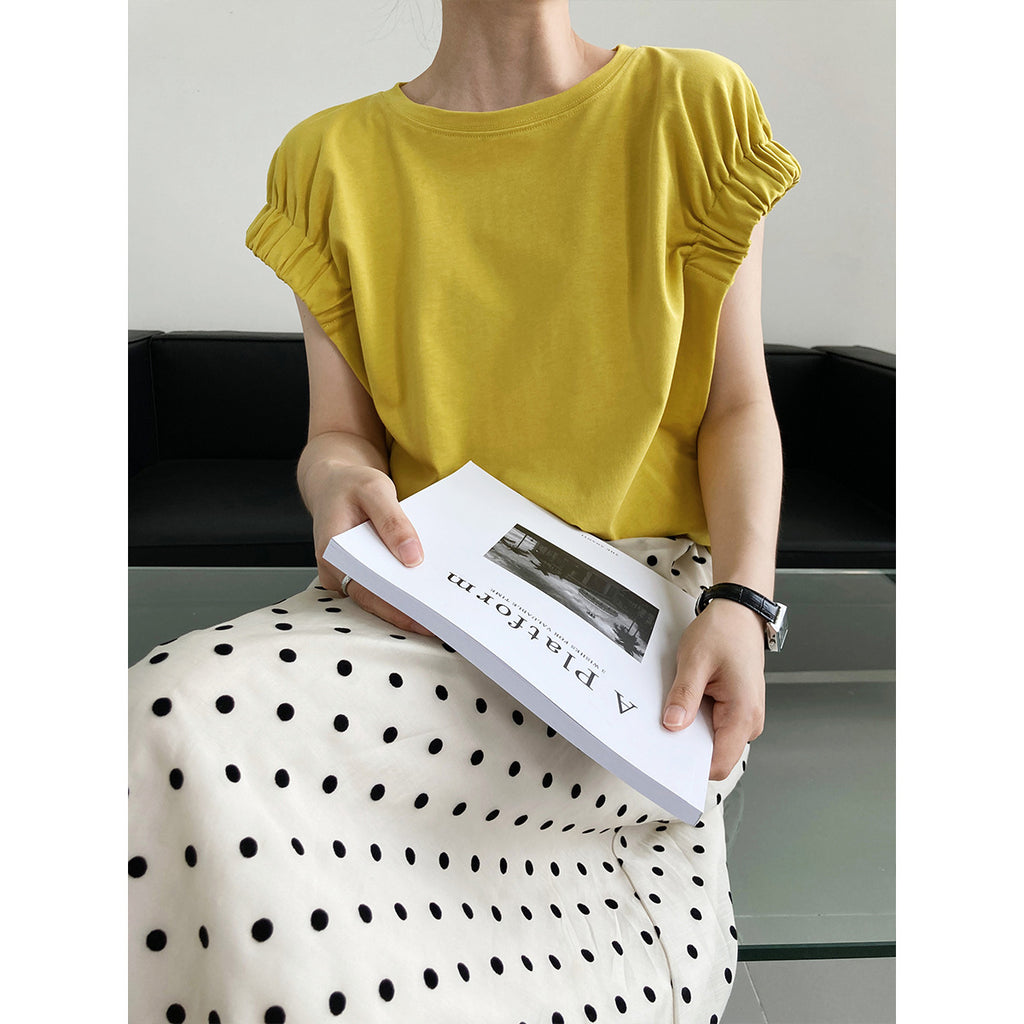 Women’s Pleated Short Sleeve T-Shirt – Casual Loose Fit Cotton Top