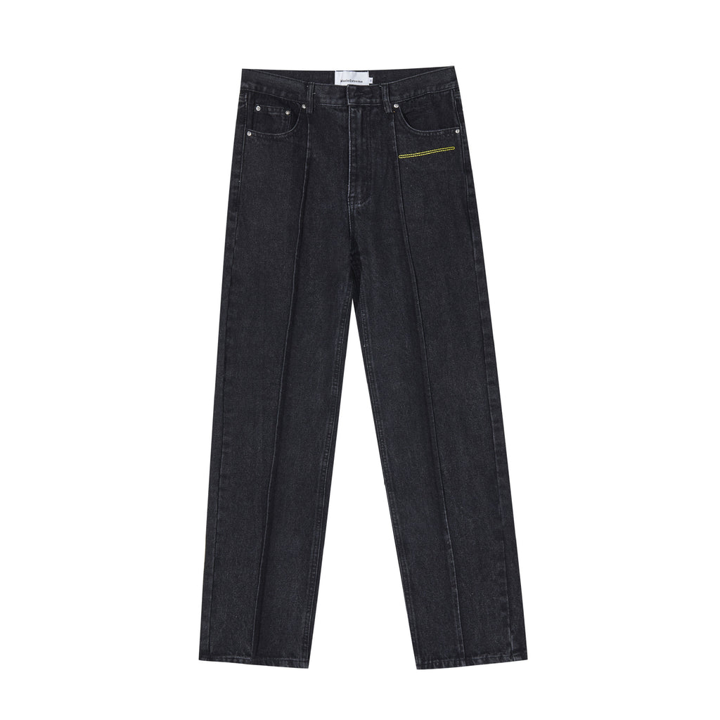 Women’s Deconstructed Straight Jeans – Cotton Denim Zipper Fly Casual Pants
