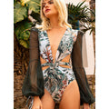 Women’s Long Sleeve One-Piece Swimsuit – Solid Color Underwire Swimwear
