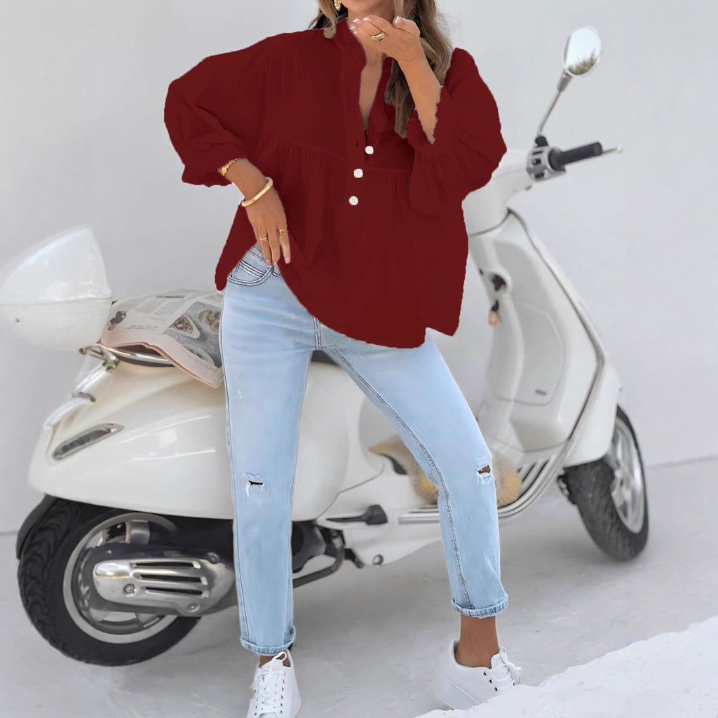 Women’s Elegant Button Detail Shirt – Loose Fit Stretch Blouse