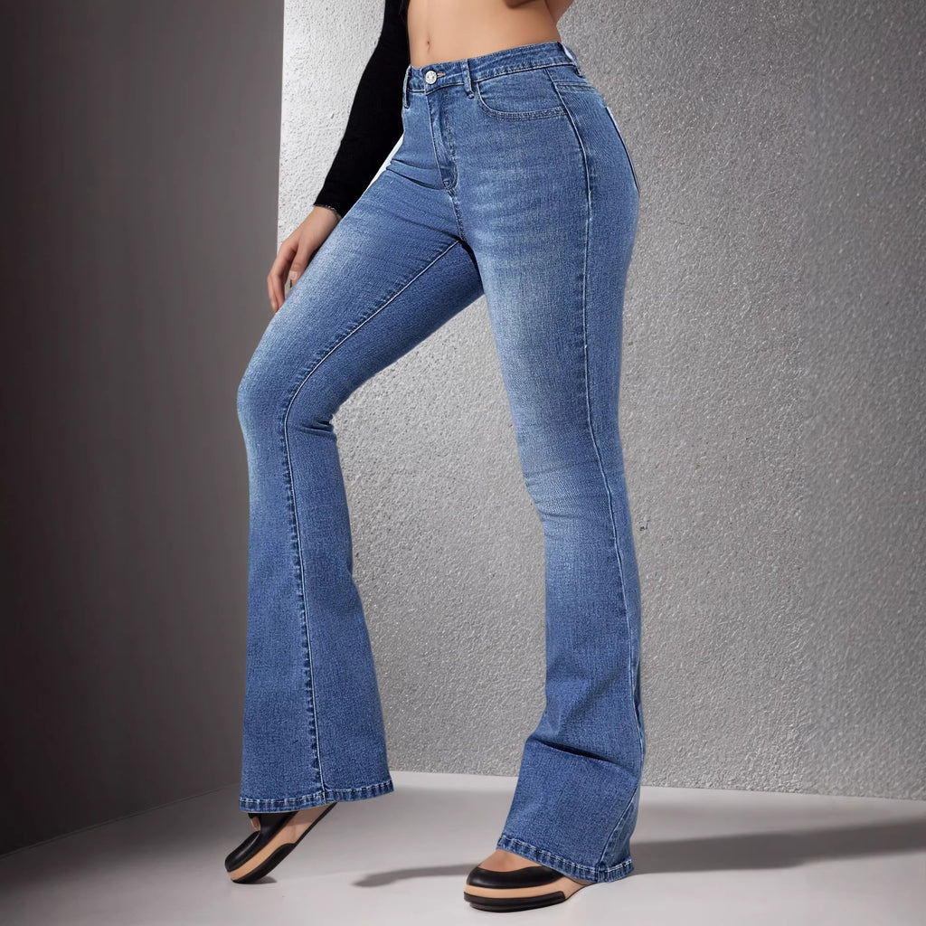 Women’s High Waist Stretch Denim Jeans – Flared Leg