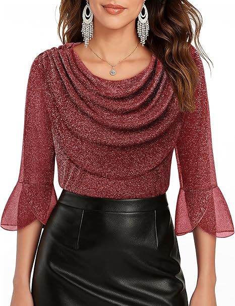 Women’s Off-Shoulder Mesh Blouse – Elegant Pleated Loose Fit Top