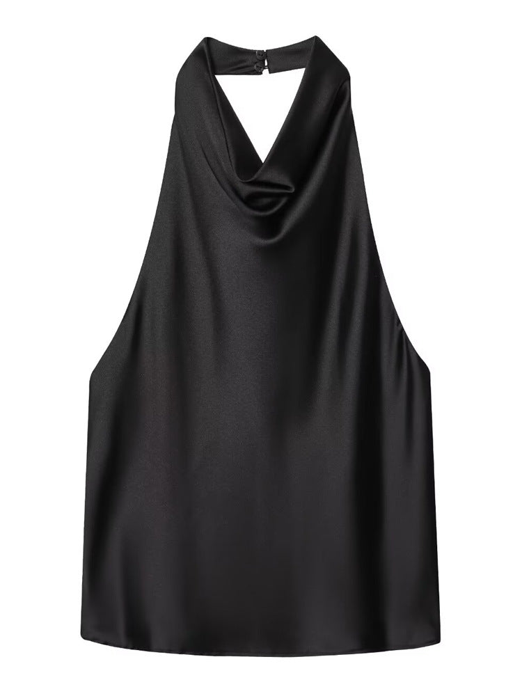 Women’s Satin Halterneck Tank Top – Elegant Casual Style