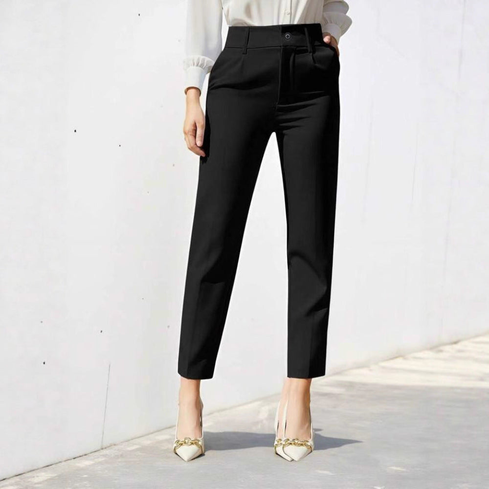 Women’s Straight Leg Cropped Trousers – High Waist Elegant Pants