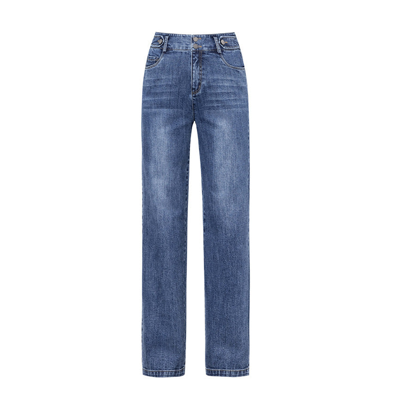 Women’s High Waist Straight Wide Leg Jeans – Stretch Slim Fit Washed Denim Pants