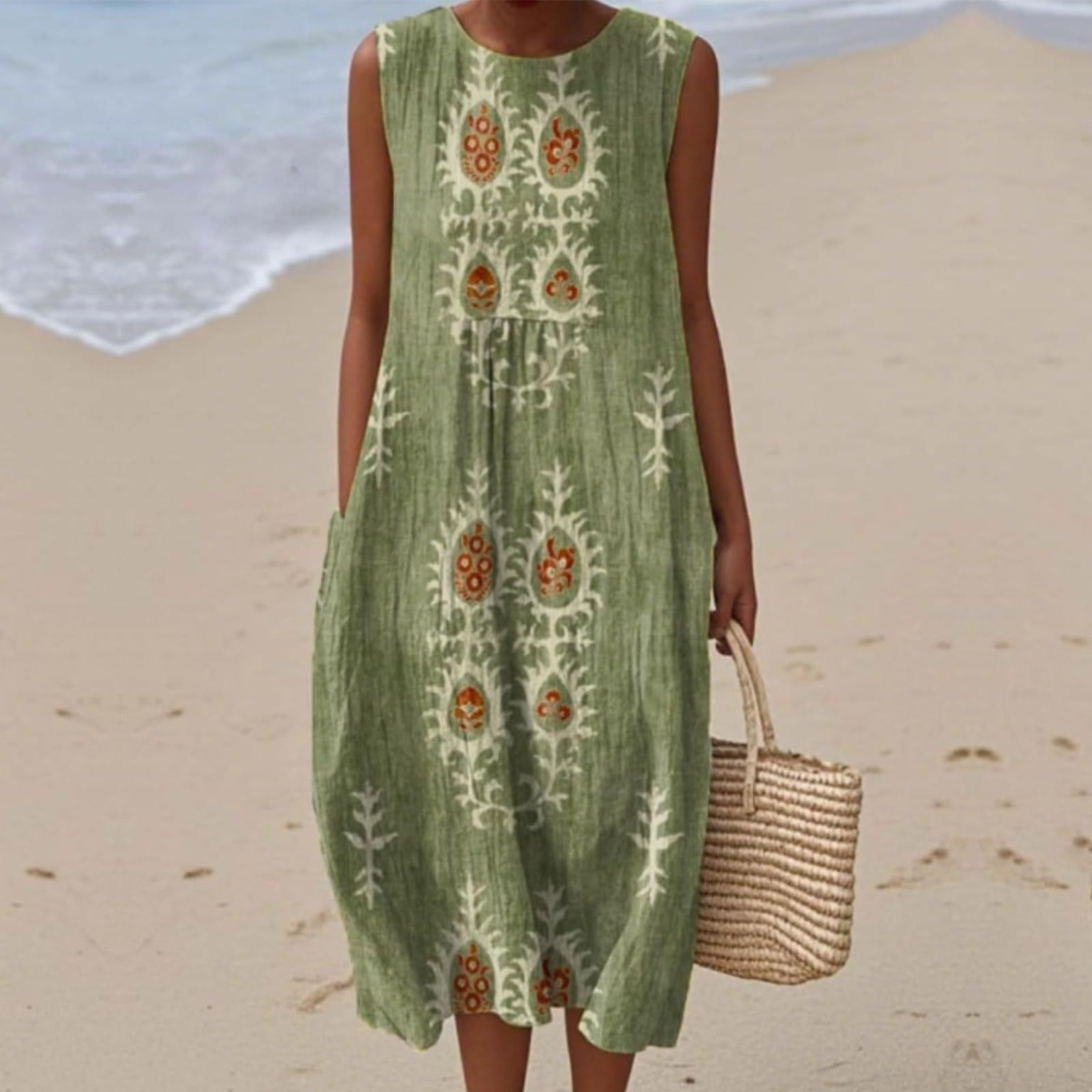 Women’s Printed Sleeveless Dress – Loose Fit Halterneck Casual Dress