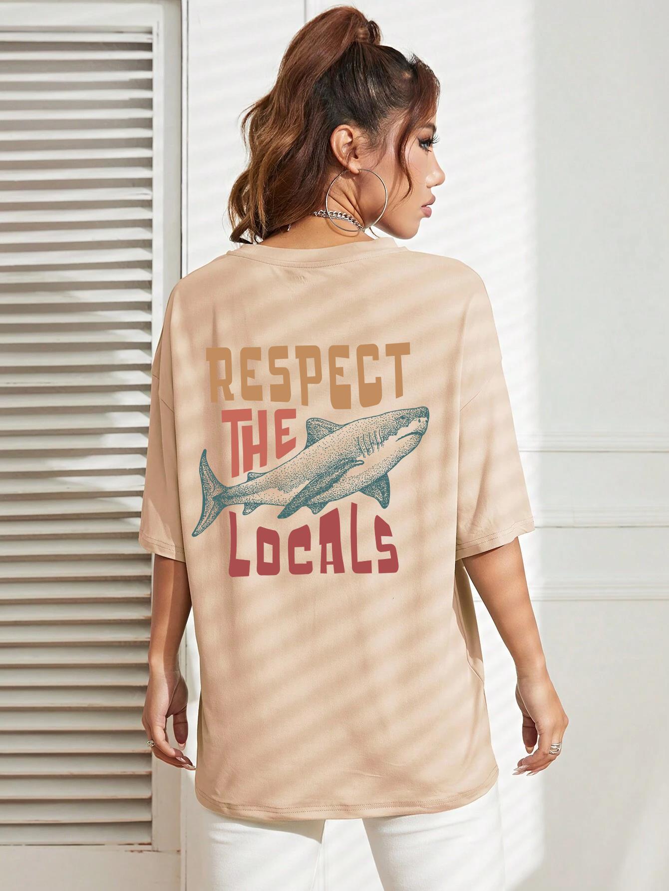 Respect The Locals Shark T-Shirt for Women – Street Style Cotton Graphic Tee