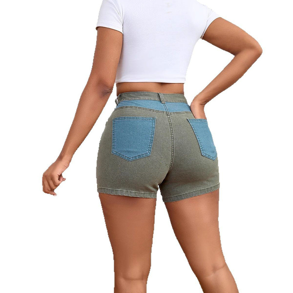 Women’s Patchwork Denim Shorts – High Stretch Washed Casual Style