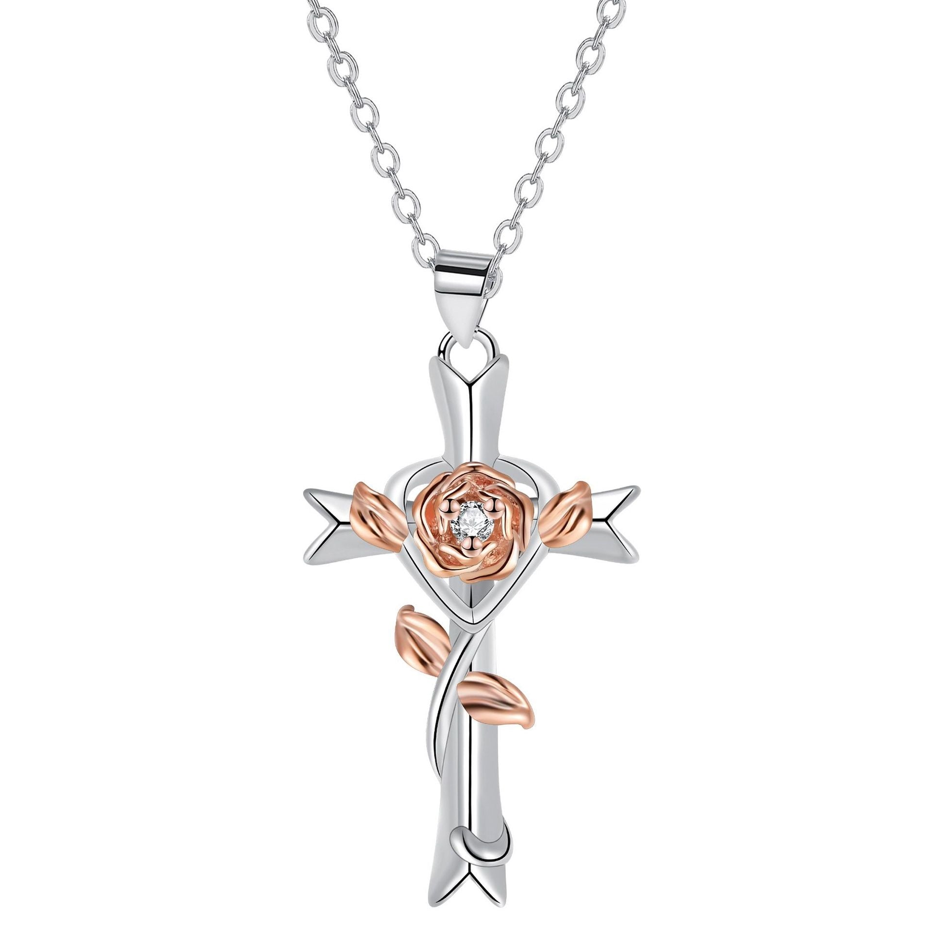 Rose Gold Cross Necklace for Women – Elegant Geometric Pendant Jewelry