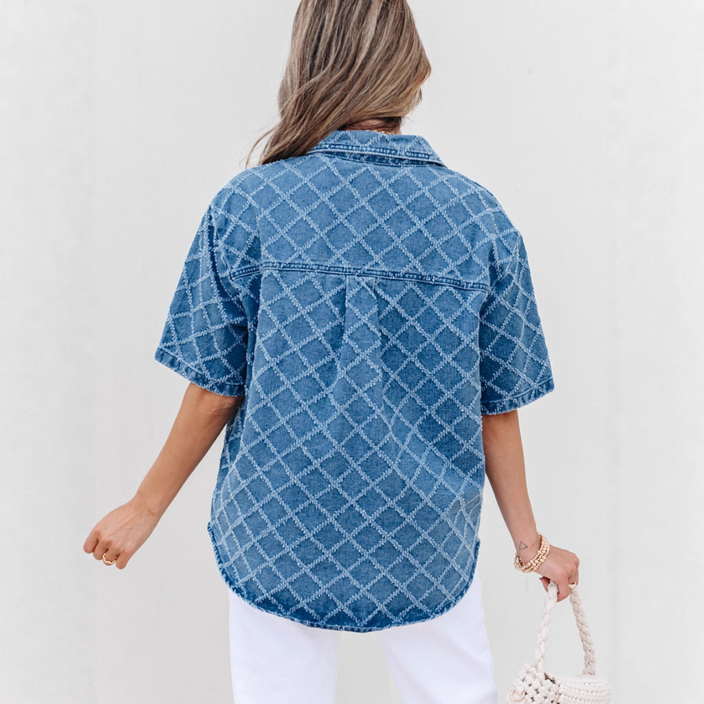 New Plaid Printed Denim Shirt For Women