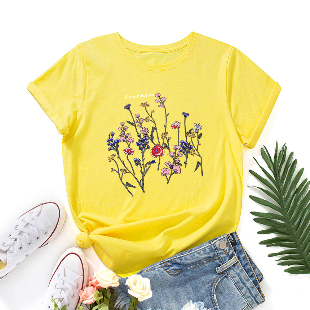 Women's Loose Fit Cotton T-Shirt – Casual Round Neck Short Sleeve Printed Tee