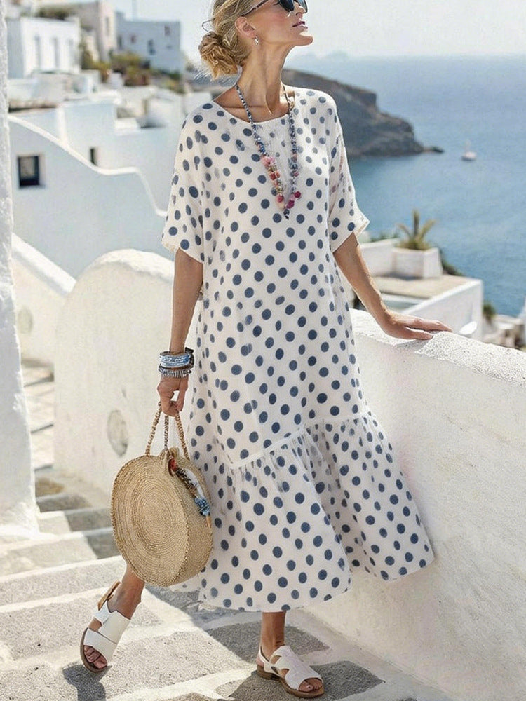 Women’s Digital Print Maxi Dress – Elegant Pleated Flared Casual Dress