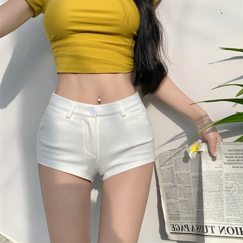 High-Waist Ultra-Short Shorts – Button Detail Elegant Women's Shorts