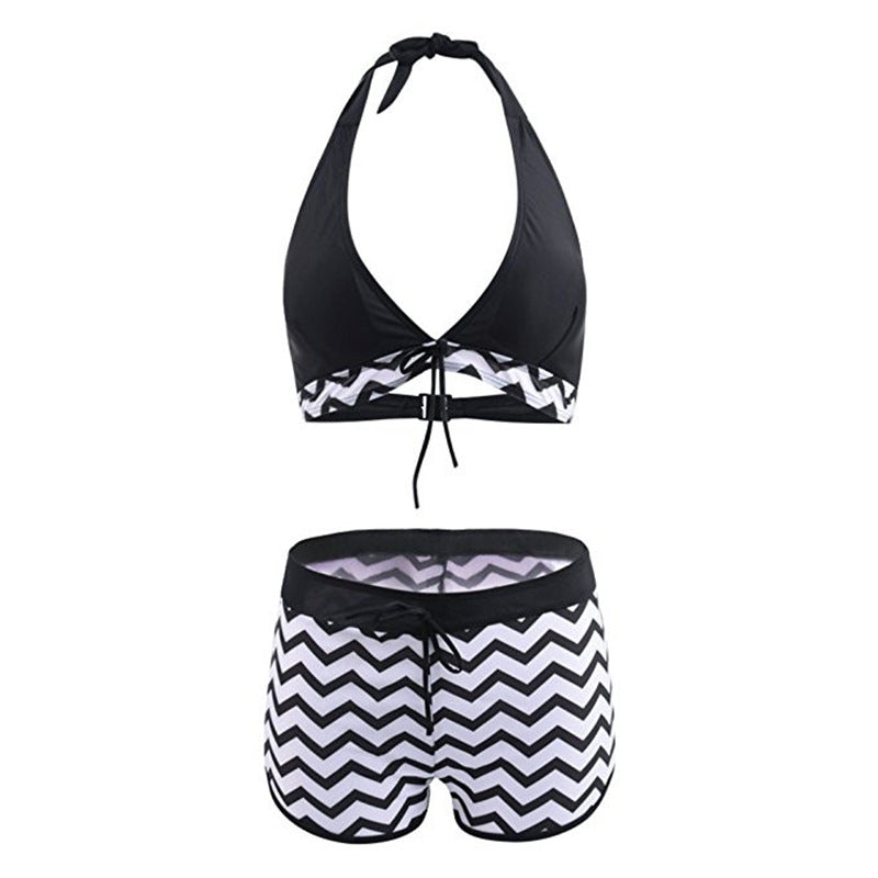 Women’s Zigzag Print Bikini Set – Polyester Two-Piece Swimwear