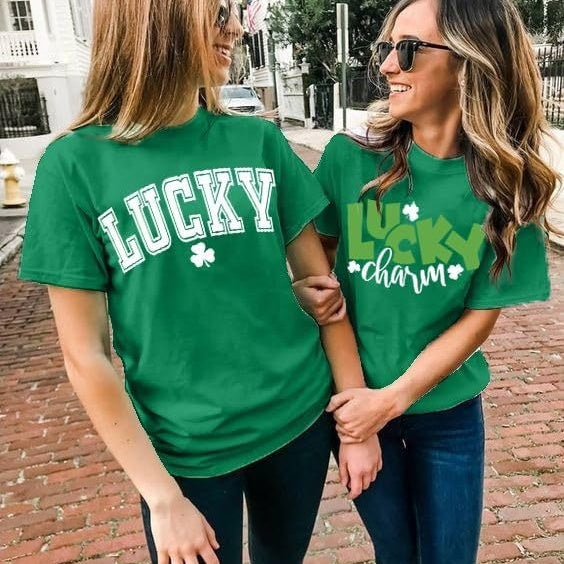St. Patrick’s Day Shamrock T-Shirt for Women – Retro Printed Cotton Graphic Tee