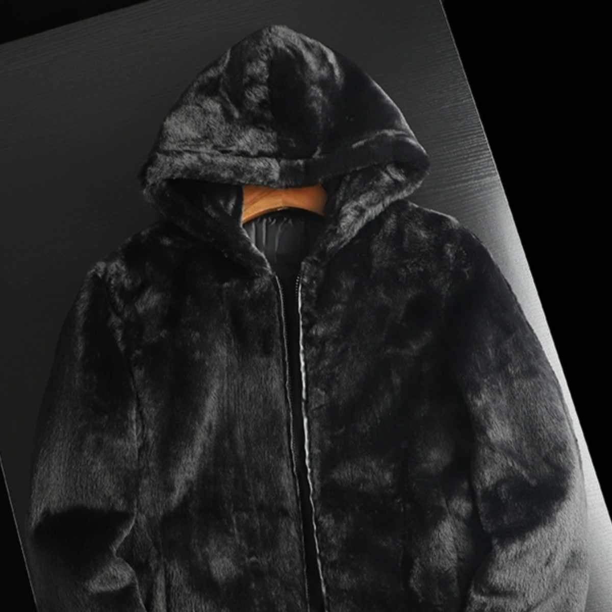 Men’s Hooded Winter Coat – Black Fleece Lined Overcoat, Casual Business Style Long Sleeve Jacket