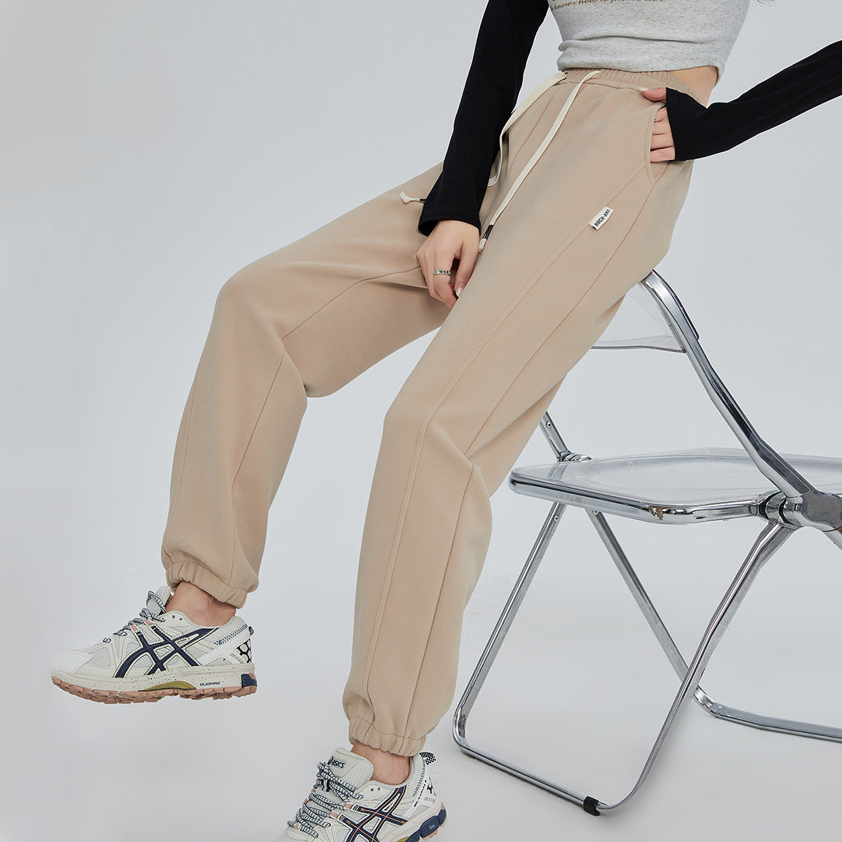 Women’s Fleece-Lined Windproof Trousers – High Waist Loose Casual Pants