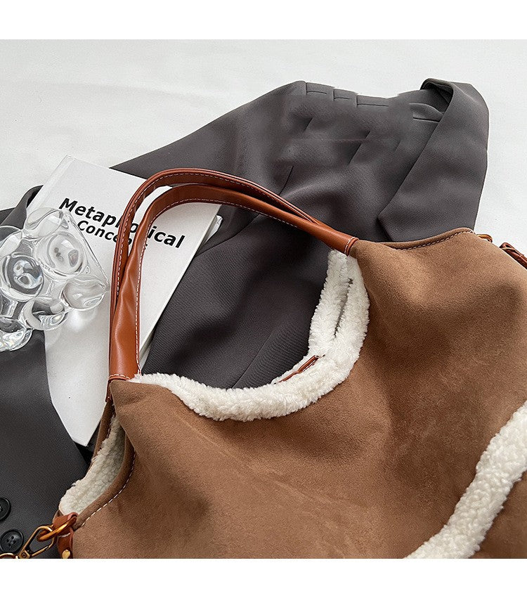 2PCS Women’s Plush Tote Bag Set | Large Capacity Winter Handbags