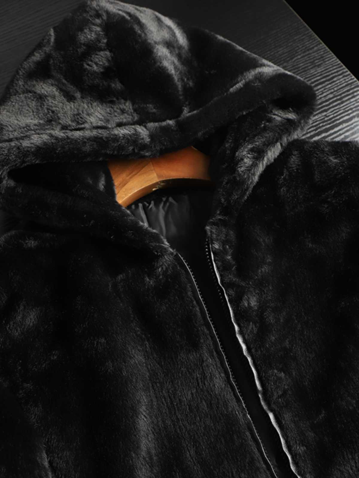 Men’s Hooded Winter Coat – Black Fleece Lined Overcoat, Casual Business Style Long Sleeve Jacket