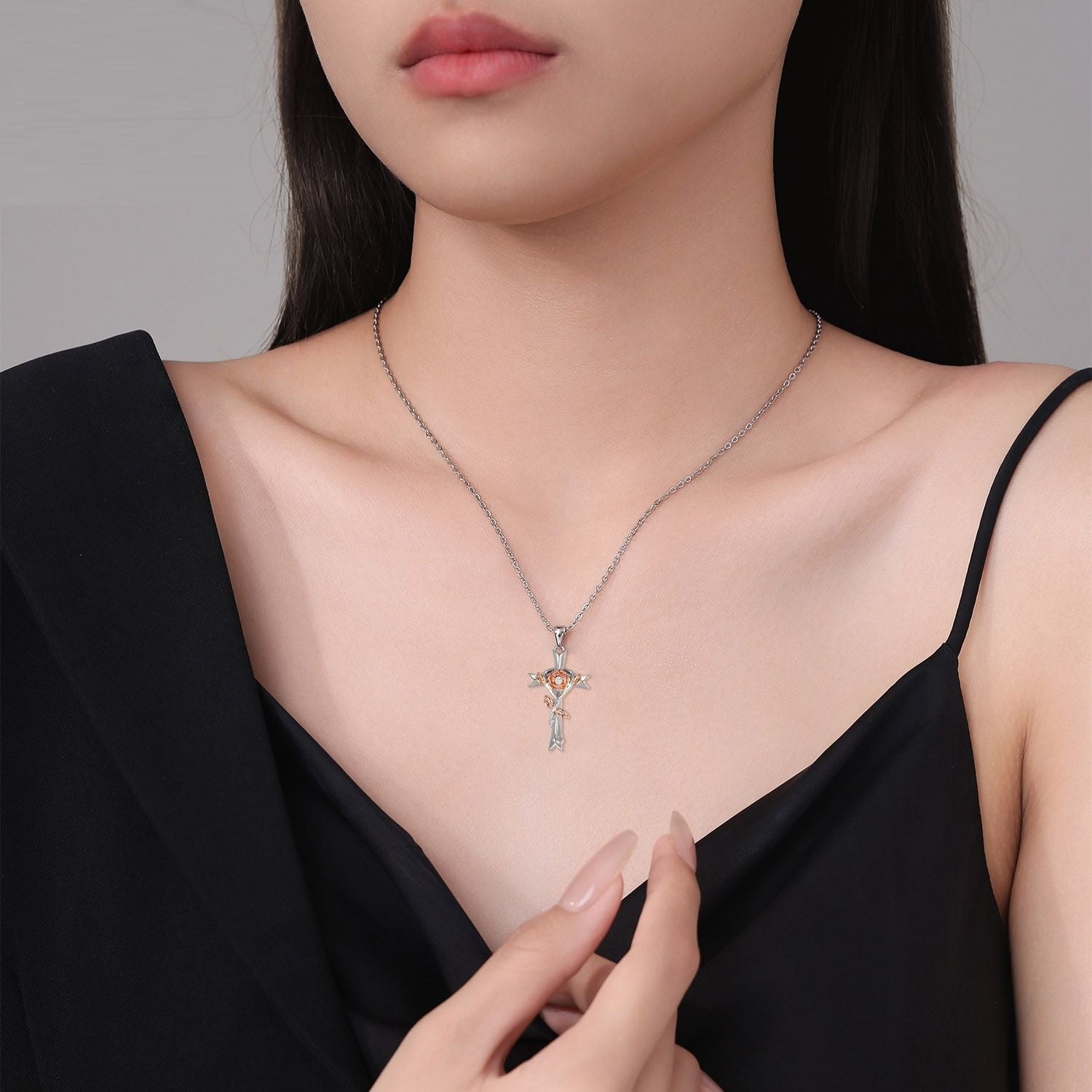 Rose Gold Cross Necklace for Women – Elegant Geometric Pendant Jewelry
