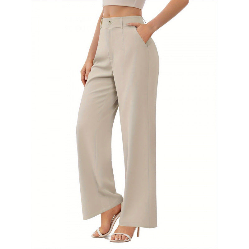 Women’s Tailored Suit Pants – Elegant Patchwork Trousers with Pockets for Smart Casual Style