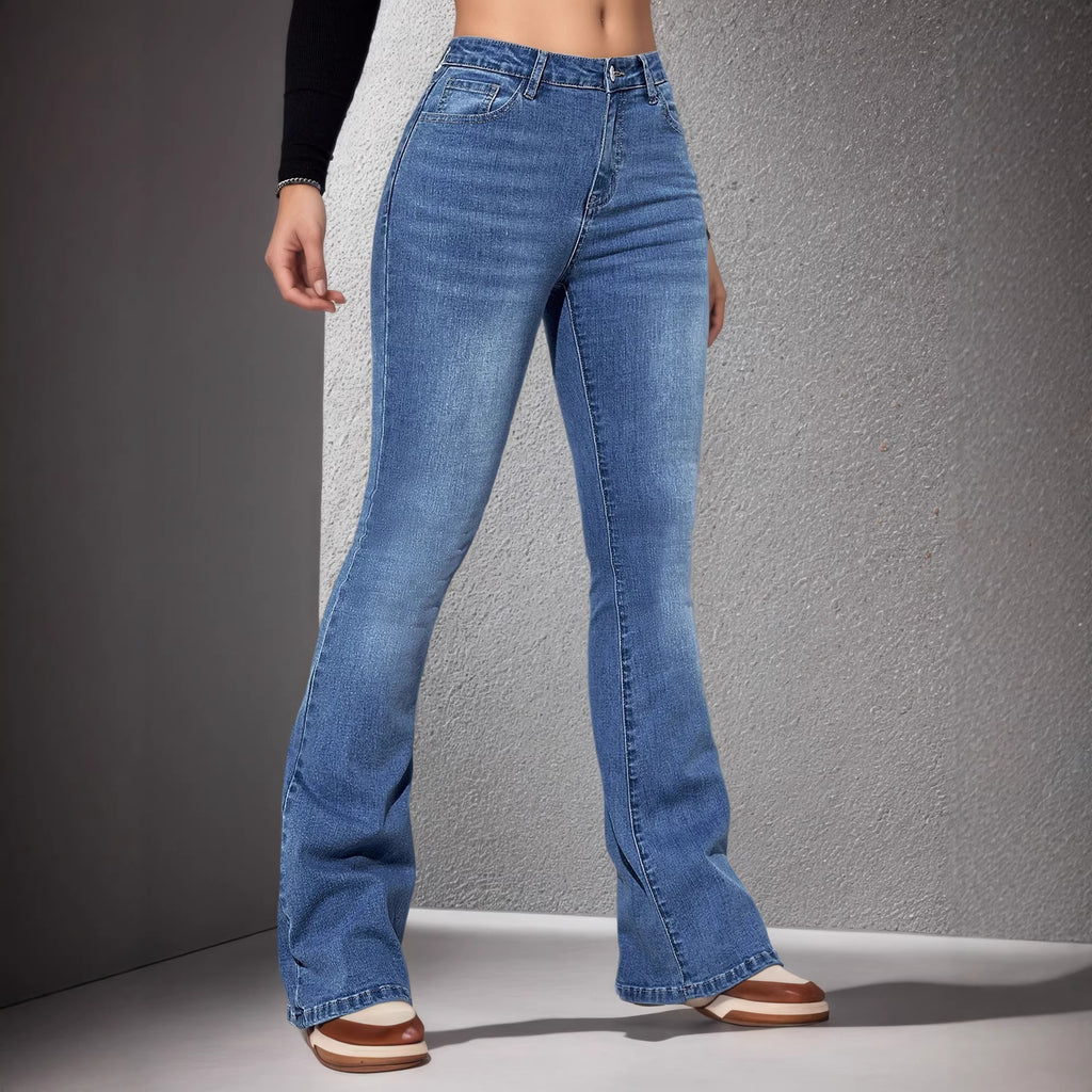 Women’s High Waist Stretch Denim Jeans – Flared Leg