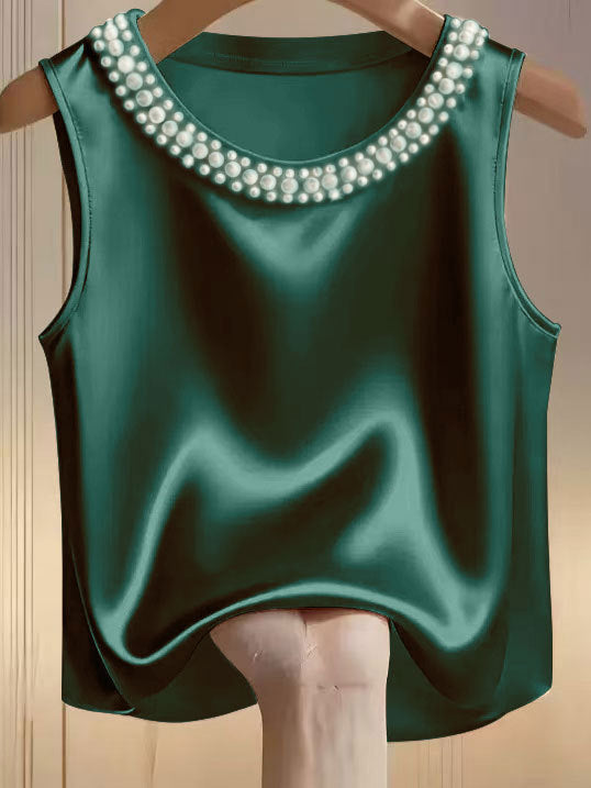 Women’s Beaded Sleeveless Tank Top – Elegant Loose Fit