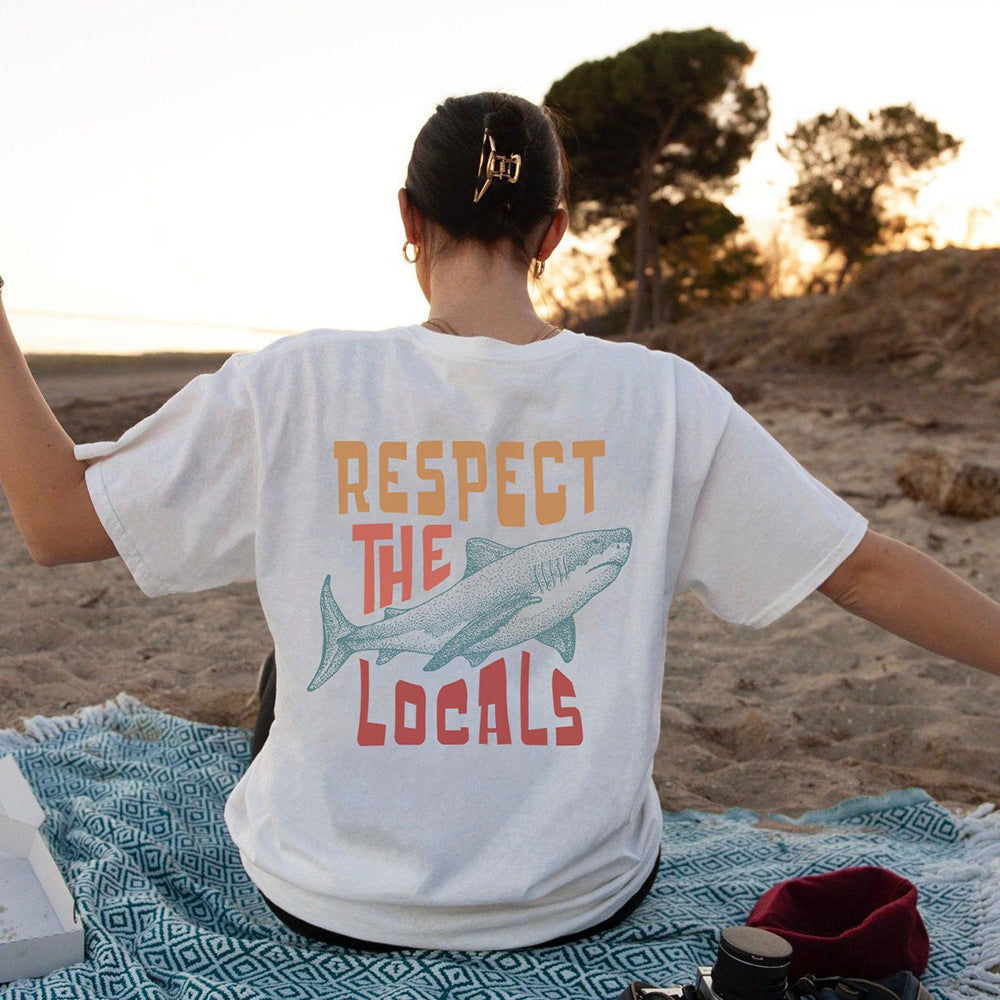 Respect The Locals Shark T-Shirt for Women – Street Style Cotton Graphic Tee