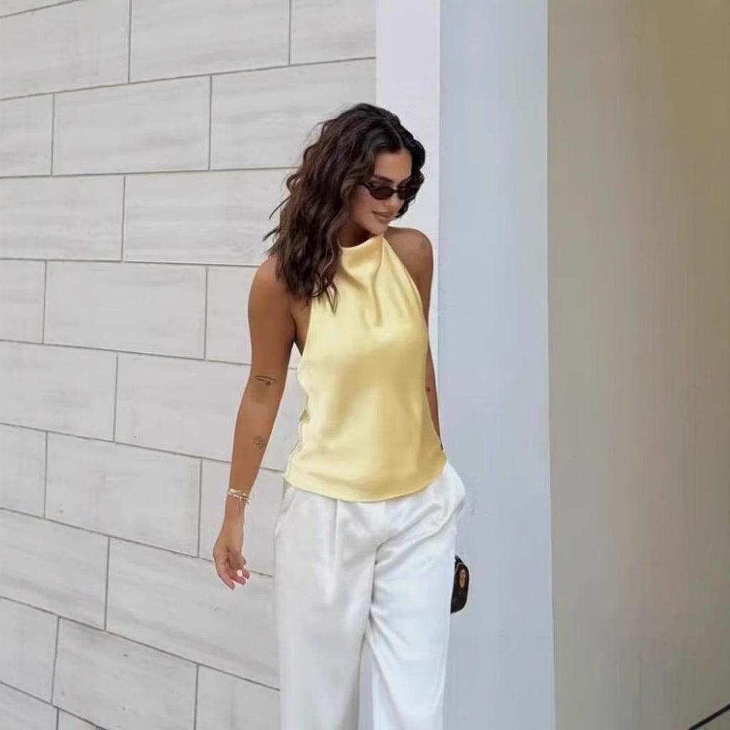 Women’s Satin Halterneck Tank Top – Elegant Casual Style