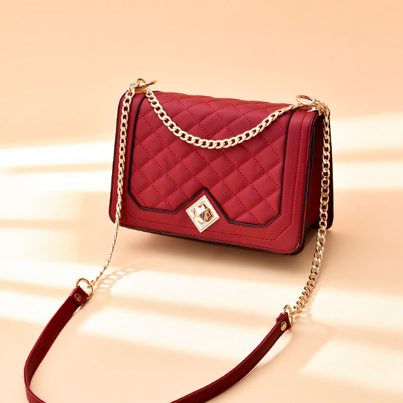 Women’s Embroidered Crossbody Bag – Chain Shoulder Motorcycle Style