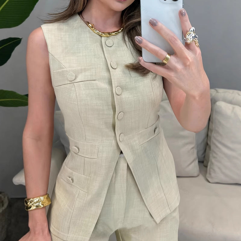 Women’s Sleeveless Top & Pants Set – Elegant Party Outfit