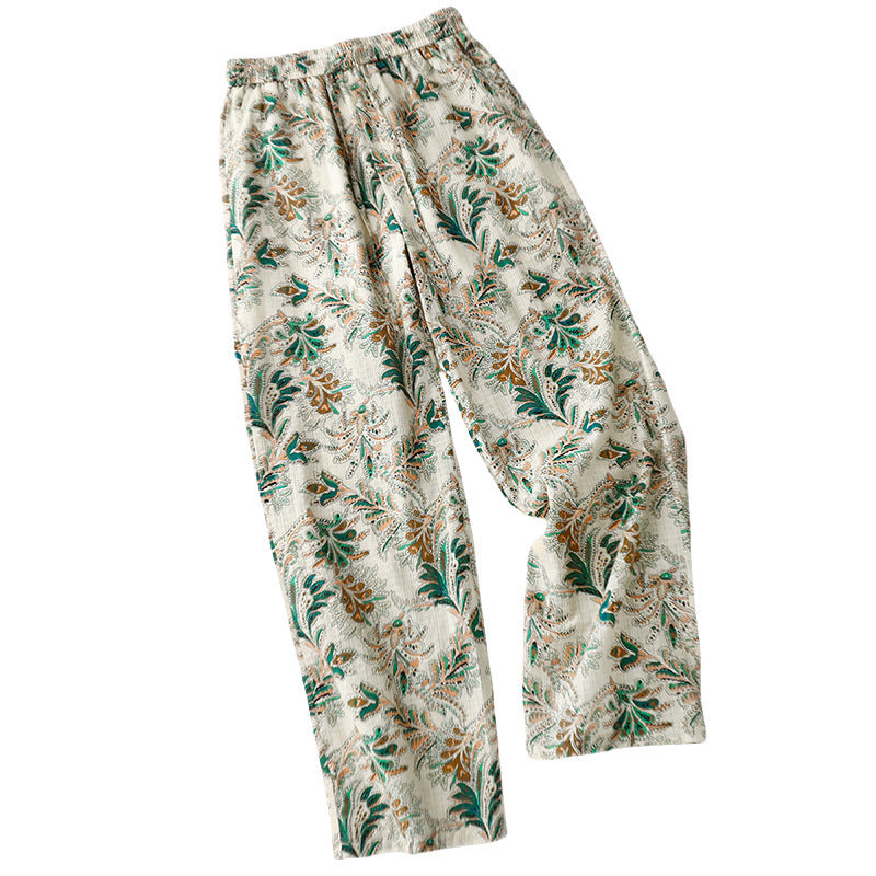 Women’s Cotton Linen Wide-Leg Pants – Elastic Waist Breathable Trousers for Relaxed Summer Style