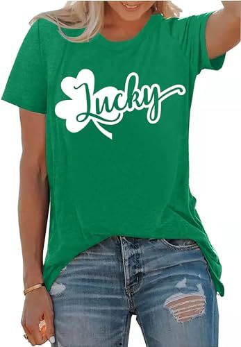 St. Patrick’s Day Shamrock T-Shirt for Women – Retro Printed Cotton Graphic Tee