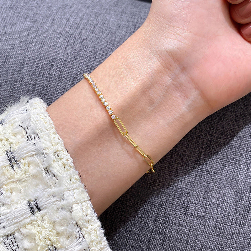 Geometric 925 Silver Women's Bracelet – Gold & White Gold Electroplated Trendy Jewelry