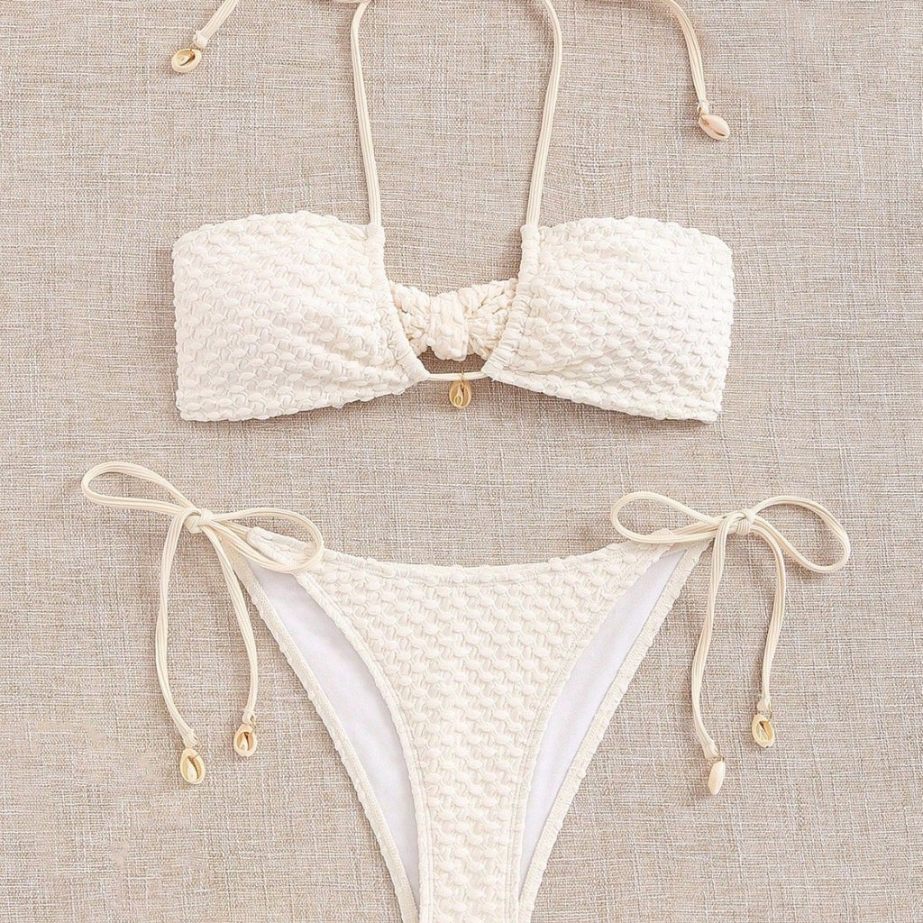 Women’s Shell Design Bikini Set – Minimalist Beige Swimwear