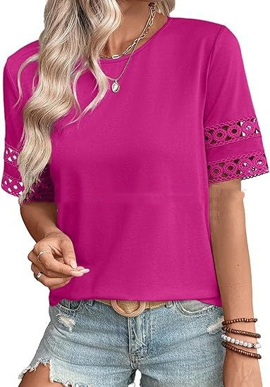 Women’s Round-Neck Hollow Short Sleeve Polyester T-Shirt