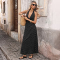 Polka Dot Halter Neck Maxi Dress – Women’s Slim Fit Summer A-Line Dress