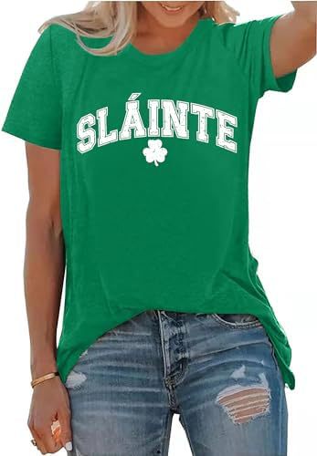 St. Patrick’s Day Shamrock T-Shirt for Women – Retro Printed Cotton Graphic Tee