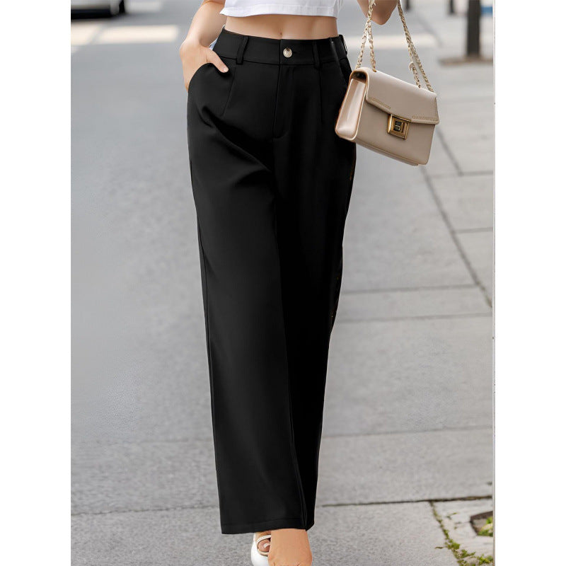 Women’s Tailored Suit Pants – Elegant Patchwork Trousers with Pockets for Smart Casual Style