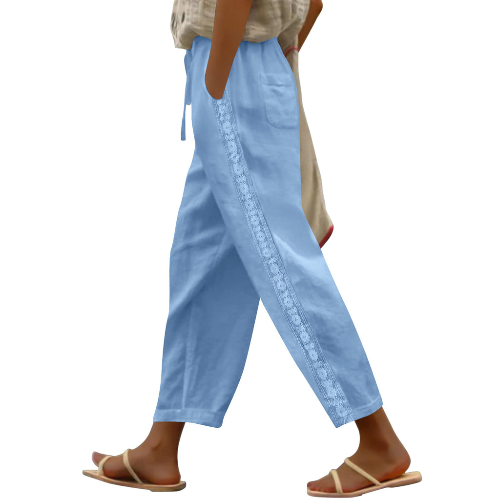 Women’s Wide-Leg Casual Pants – Elastic Waist Drawstring Loose Fit Trousers for Everyday Comfort