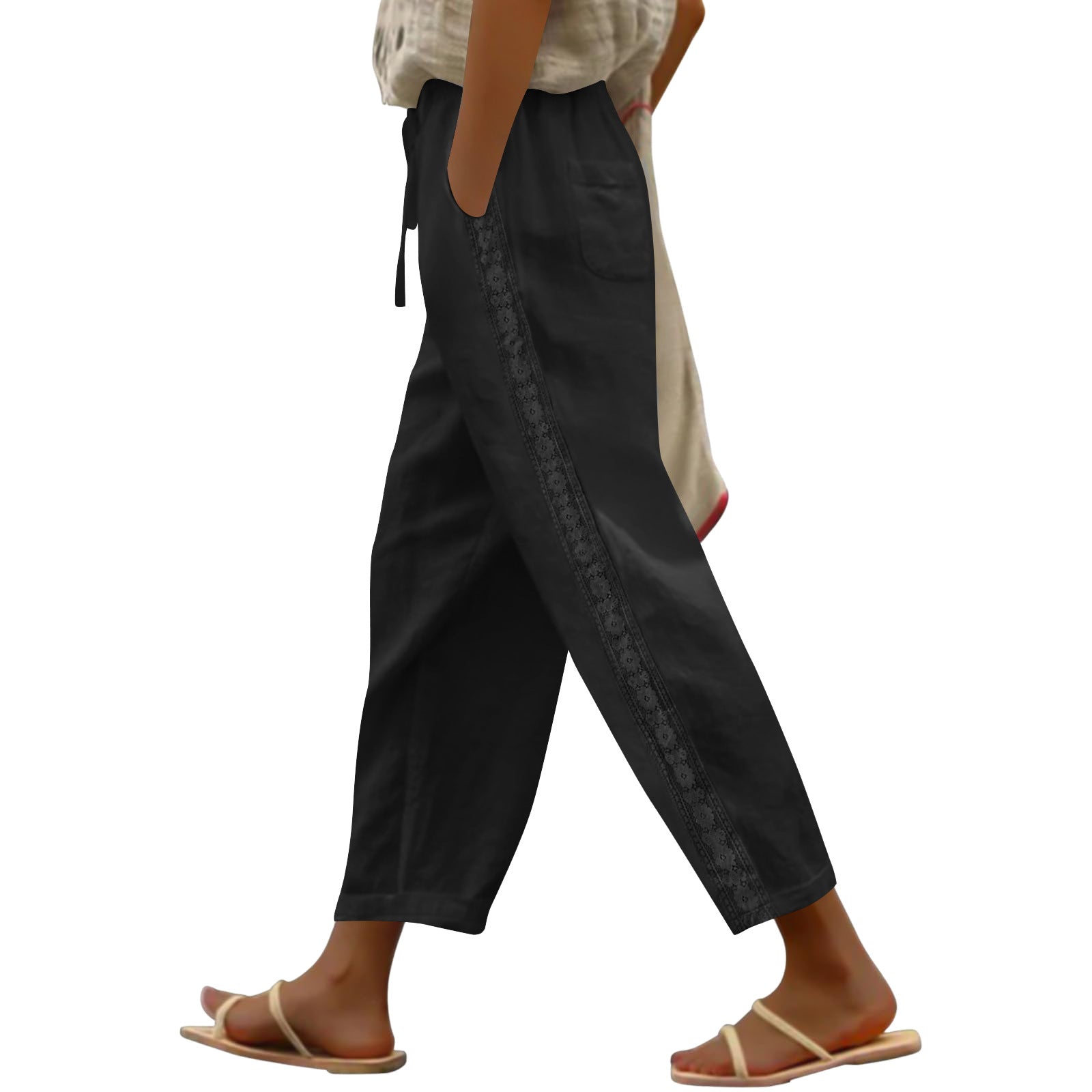 Women’s Wide-Leg Casual Pants – Elastic Waist Drawstring Loose Fit Trousers for Everyday Comfort