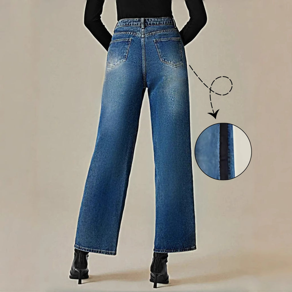 Women’s Patchwork Color Block Jeans – Straight-Leg Denim