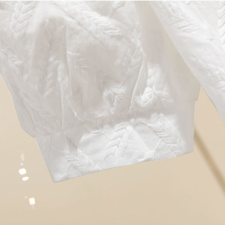 Women’s Cotton Puff Sleeve Shirt – Embroidered White Korean Style Blouse