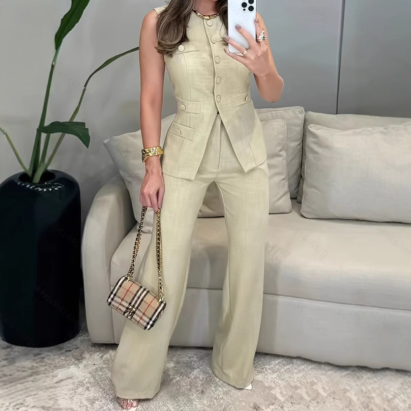 Women’s Sleeveless Top & Pants Set – Elegant Party Outfit