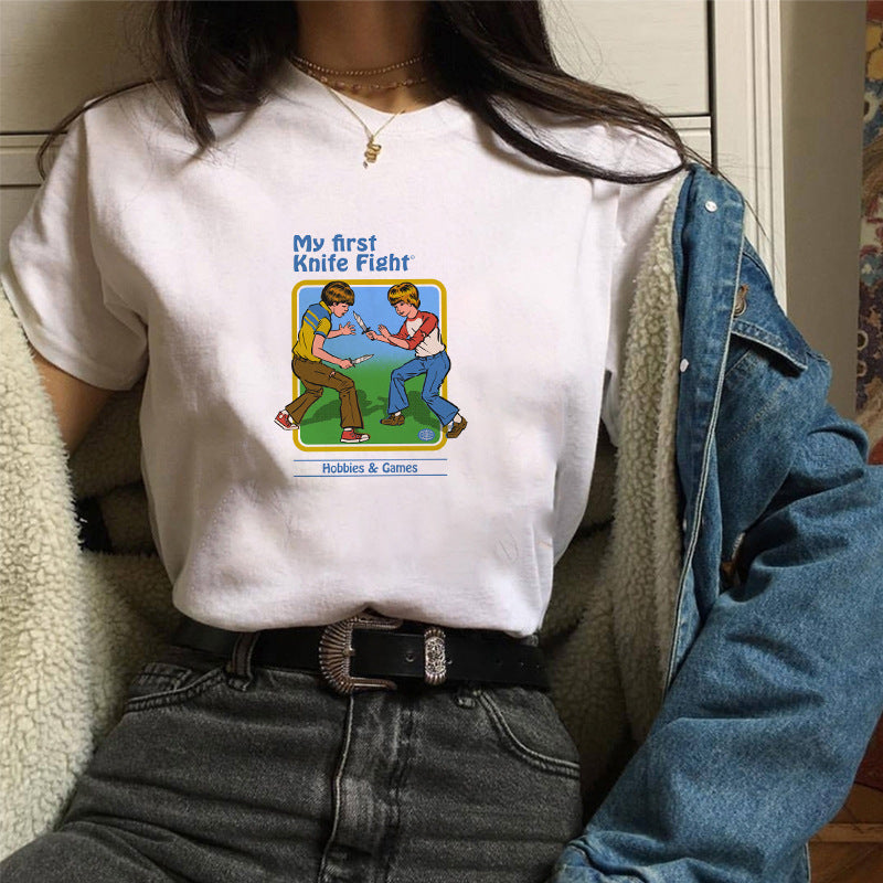 Sun & Cartoon Print Women's T-Shirt – Chic Urban Casual Tee