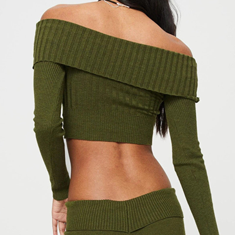 Women’s Boat Neck Knit Crop Sweater – Long Sleeve Fitted Top