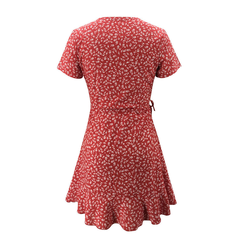 Women’s V-Neck Ruffled Lace A-Line Dress – Summer Slim Fit Elegant Mini Dress