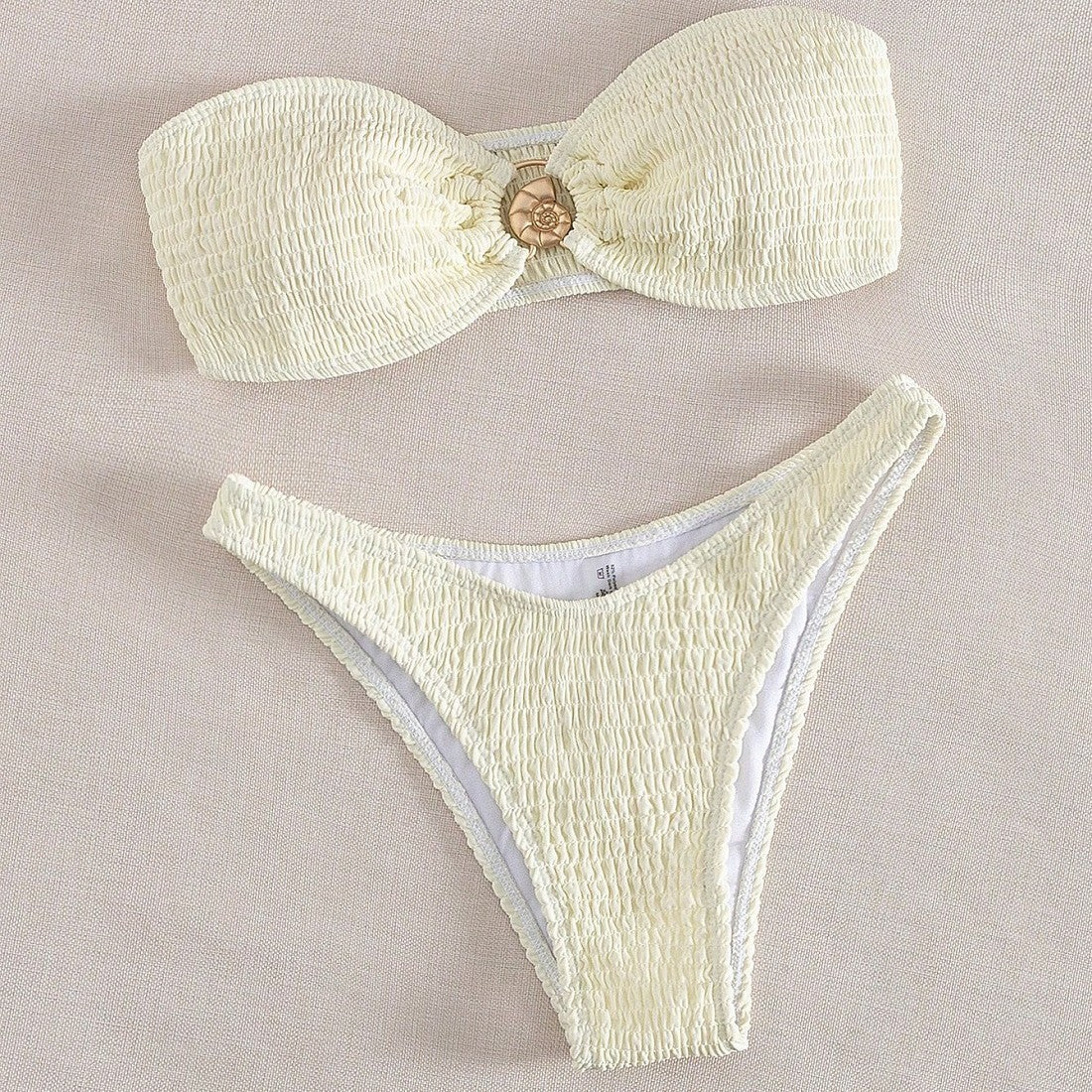 Women’s Ruched Two-Piece Bikini Set – Solid Color Swimwear
