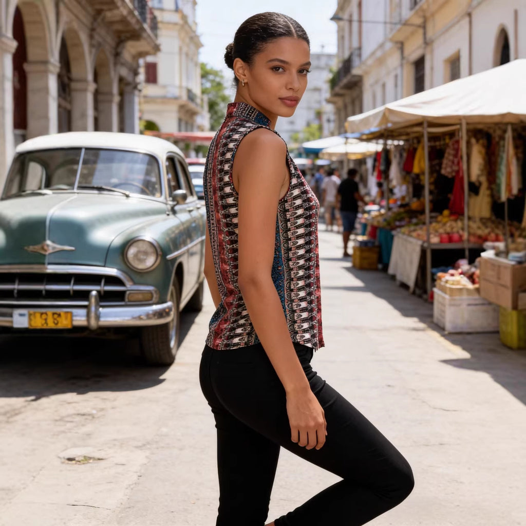 Women’s Printed Tank Top – Sleeveless Retro Style Top