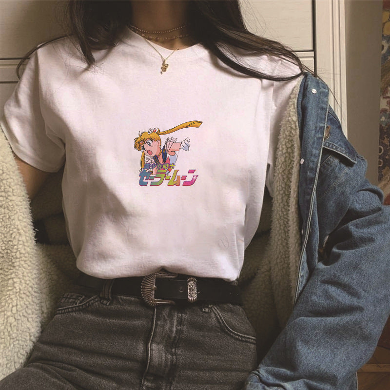 Sun & Cartoon Print Women's T-Shirt – Chic Urban Casual Tee